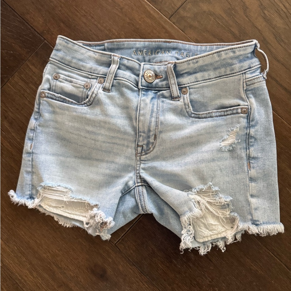American Eagle Outfitters Light Blue Distressed Denim Shorts